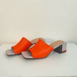 Orange Women's Block Heel Sandals Mules
